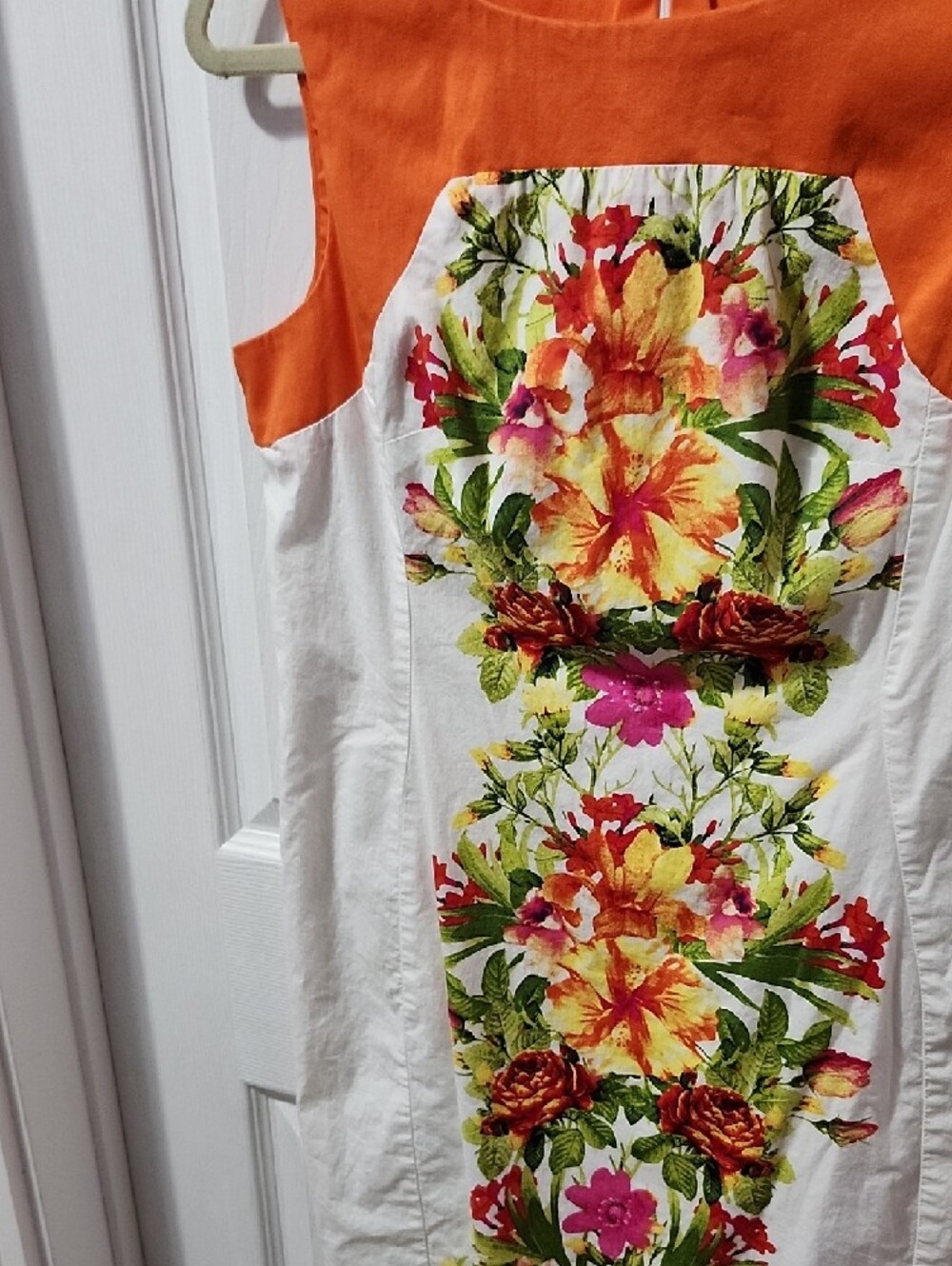 Sandra Darren Floral Sheath Dress Size 10 Petite Orange White Tropical Garden - Picture 7 of 8